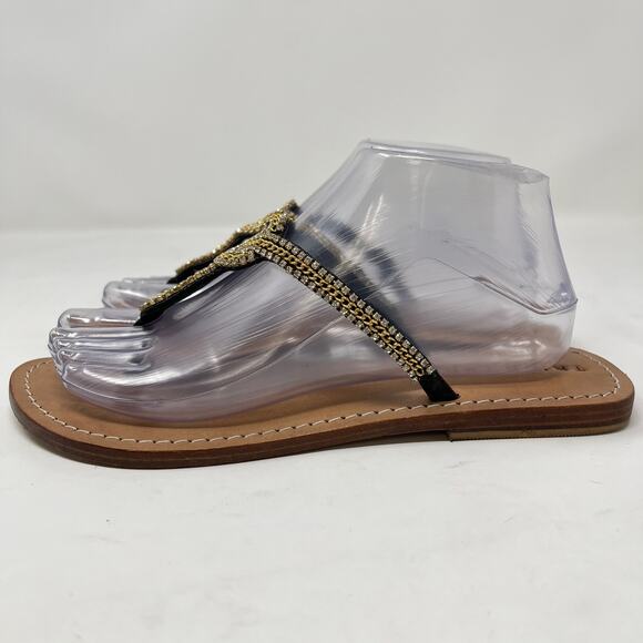 Trina Turk Rhinestone Leather Sandals Women's 8 Black Strap Beach Resortwear - Picture 6 of 11